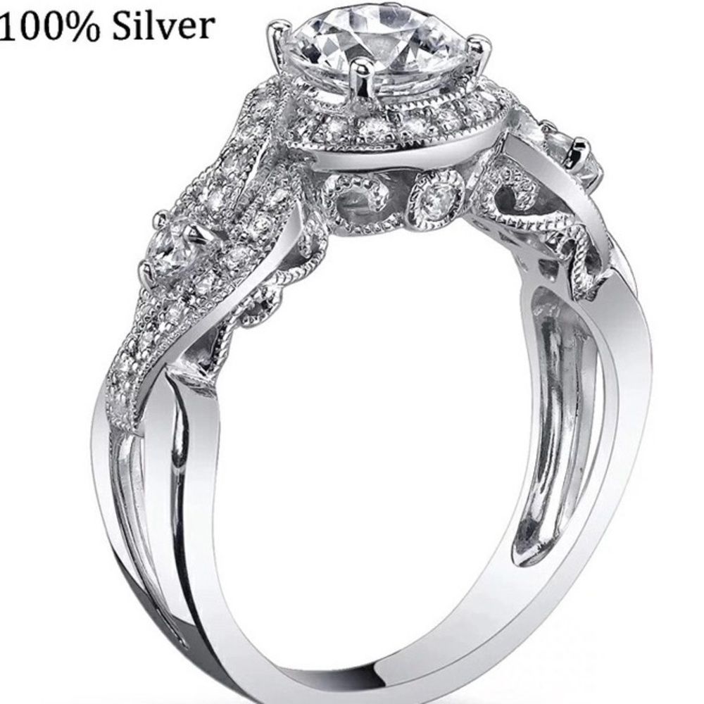 New Solid Sterling Silver 1 Carat Ring